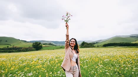 happy woman in a flower field