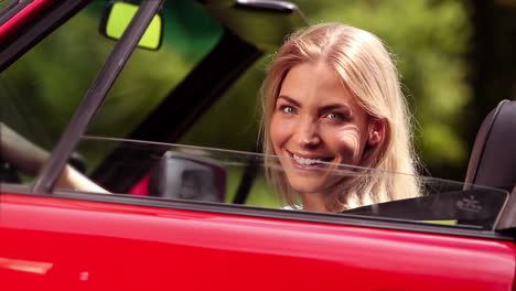 cheerful woman in her car