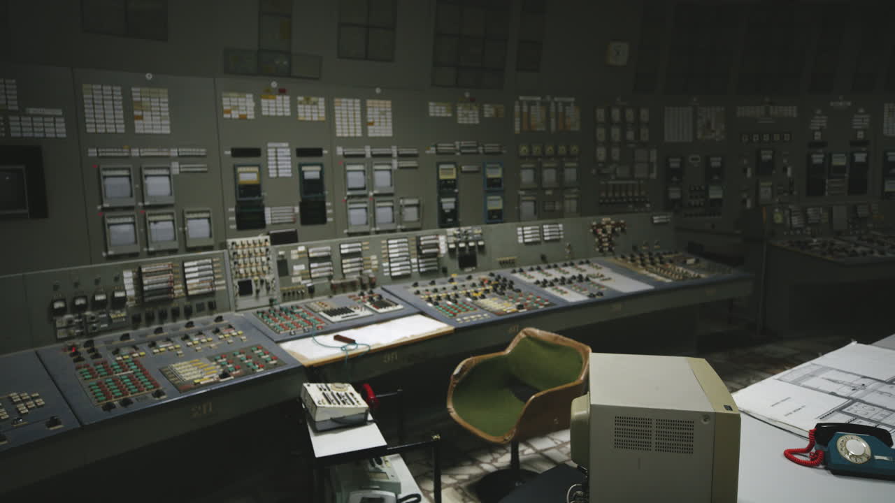 Chernobyl Nuclear Power Plant Control Room In Pripyat, Ukraine - Panning Shot