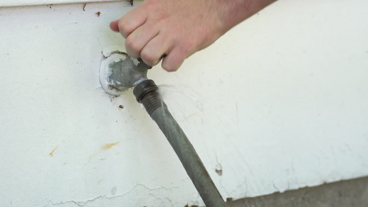 encender una manguera durante el comienzo del verano para regar el césped