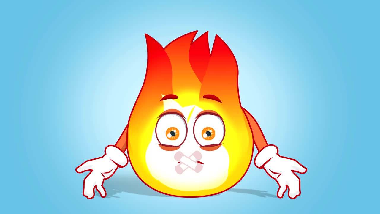 만화 불 불꽃 조용한 접착 테이프 얼굴 애니메이션 알파 매트