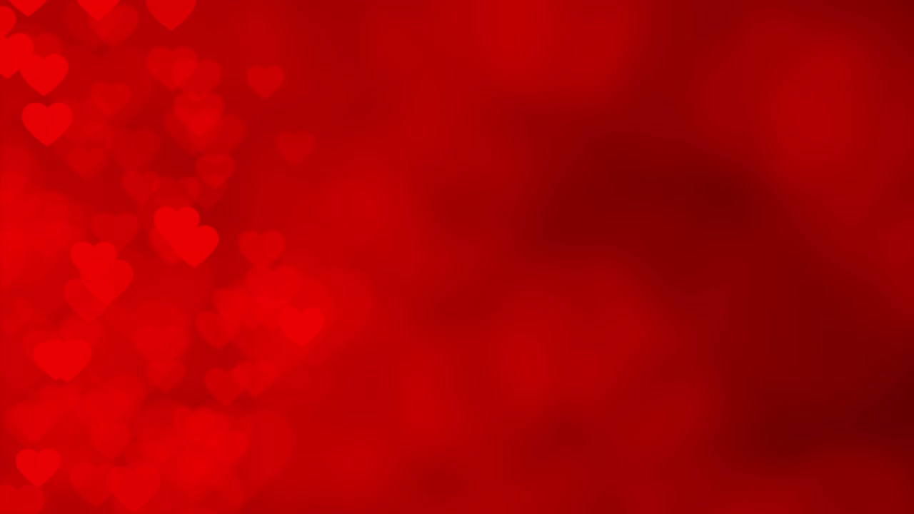 Forme di cuori che fluttuano su uno sfondo sfumato rosso con effetto bokeh, video 4K continuo