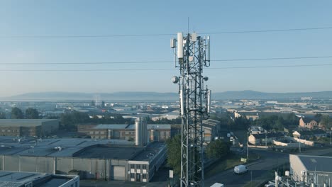 5g antenna in a business park in dublin, ireland - aerial drone