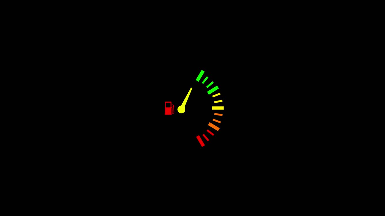 Gas and fuel gauge icon needle pointing medium risk for business or safety contexts level of risk
