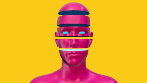 human red body abstract concept art on yellow color. realistic 3d character man or woman in creative modern motion style. minimal graphic colorful psychedelic design. bright fashion loop animation.