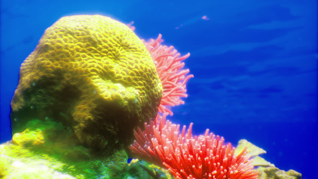 Coralli colorati e anemoni prosperano in un vivace ecosistema sottomarino