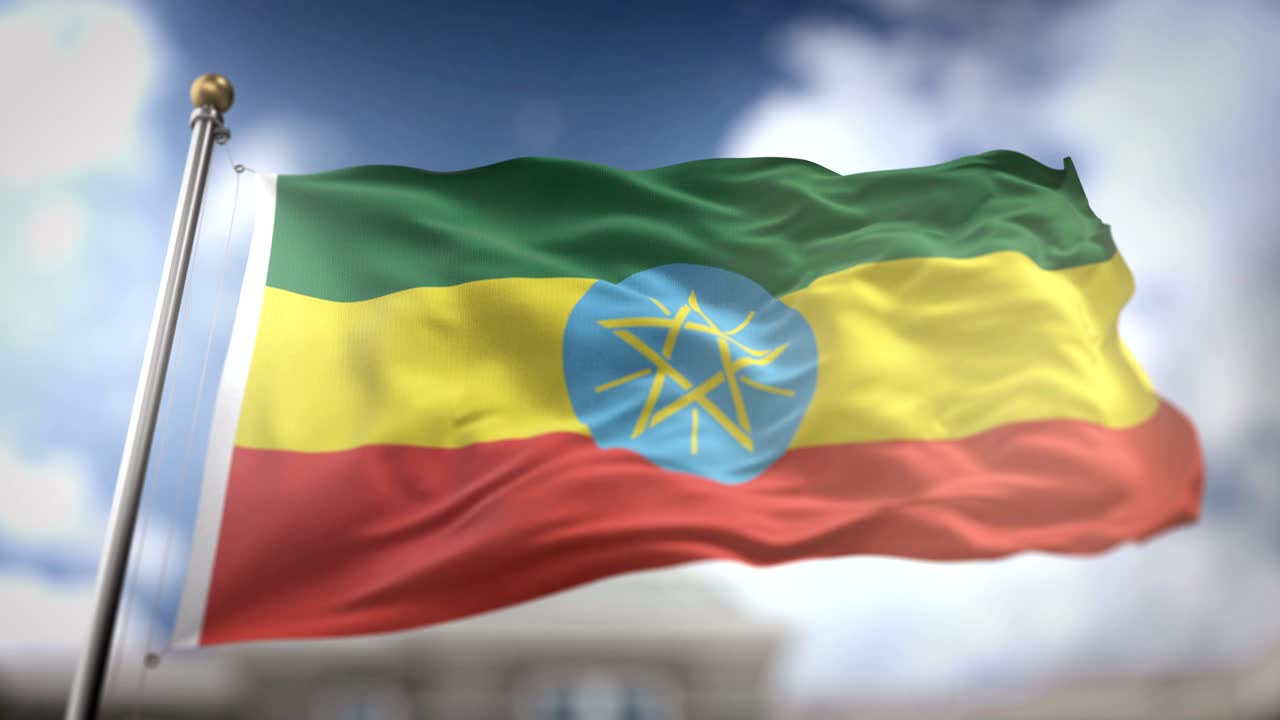 에티오피아 발을 흔들고 있는 느린 동영상 3d 렌더링 파란 하늘 배경 - 시엄리스 루프 4k