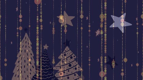 Animación-De-Estrellas-Y-Patrón-De-árbol-De-Navidad-Sobre-Fondo-Oscuro