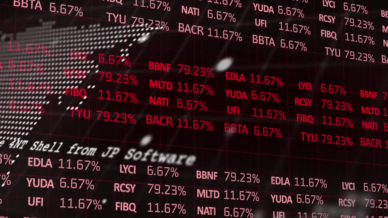 Animation der Finanzdatenverarbeitung über einer Weltkarte