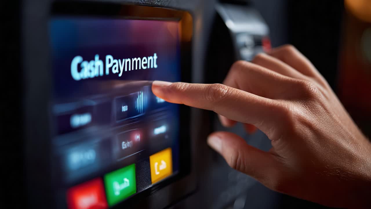 User Engaging with Cash Payment Machine: Modern Touch Interface for Digital Transactions Enhancing Convenience and Security in Financial Operations