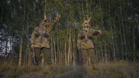 soldiers in animal masks