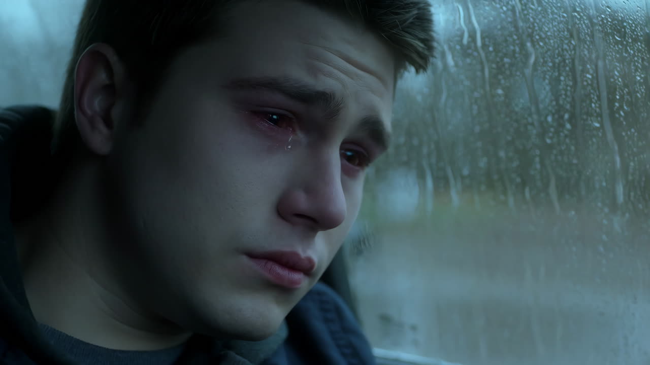 Sad Man Crying in the Rain
