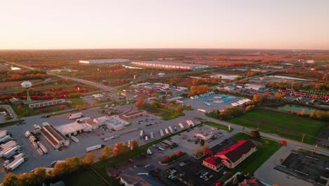 Beautiful-high-angle-of-truck-stop-in-fall-season-at-sunset