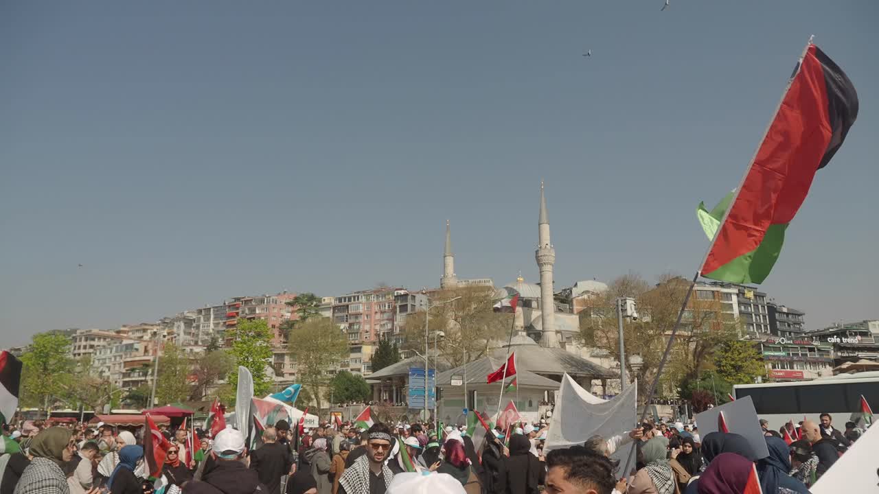 Protest with Palestinian and Turkish Flags