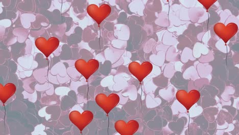 animation of multiple love hearts and red heart balloons