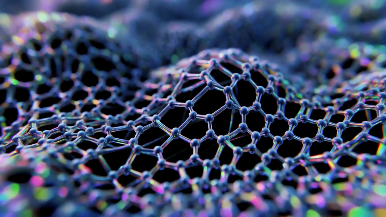 Abstrakte 3D-Animation einer wellenförmigen molekularen Graphenstruktur