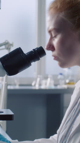científico usando el microscopio en el laboratorio