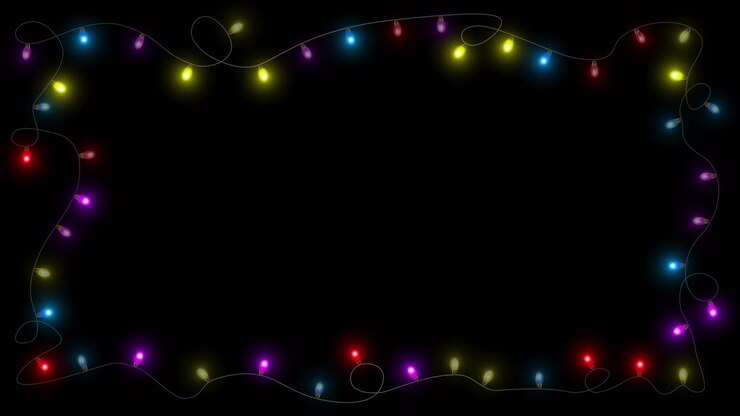 Beautiful christmas glowing tungsten lights string black loop dark background lights flashing