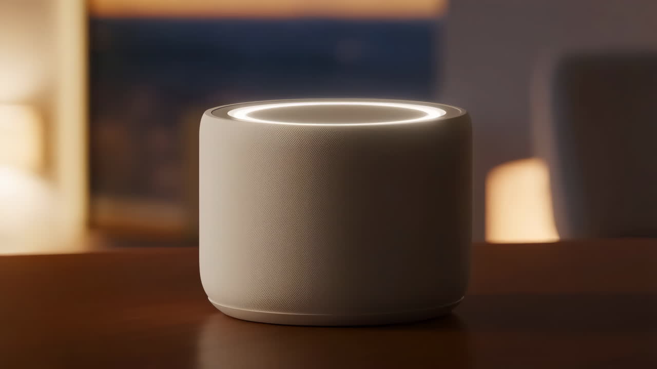 Smart Speaker with Illuminated Ring on a Table