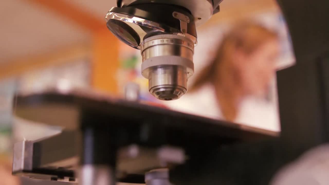 Close-up of microscope in laboratory