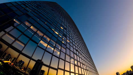 modern skyscraper at sunset