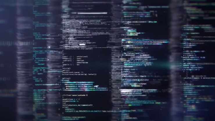 Dynamisches Video von Computercode mit einem Nahaufnahme-Winkel, das eine technikorientierte Atmosphäre schafft