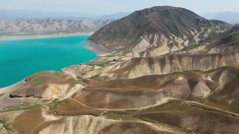kyrgyzstan toktogul lake largest water reservoir in kyrgyz republic and central asia, aerial footage