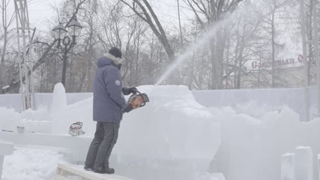 ice carving in progress