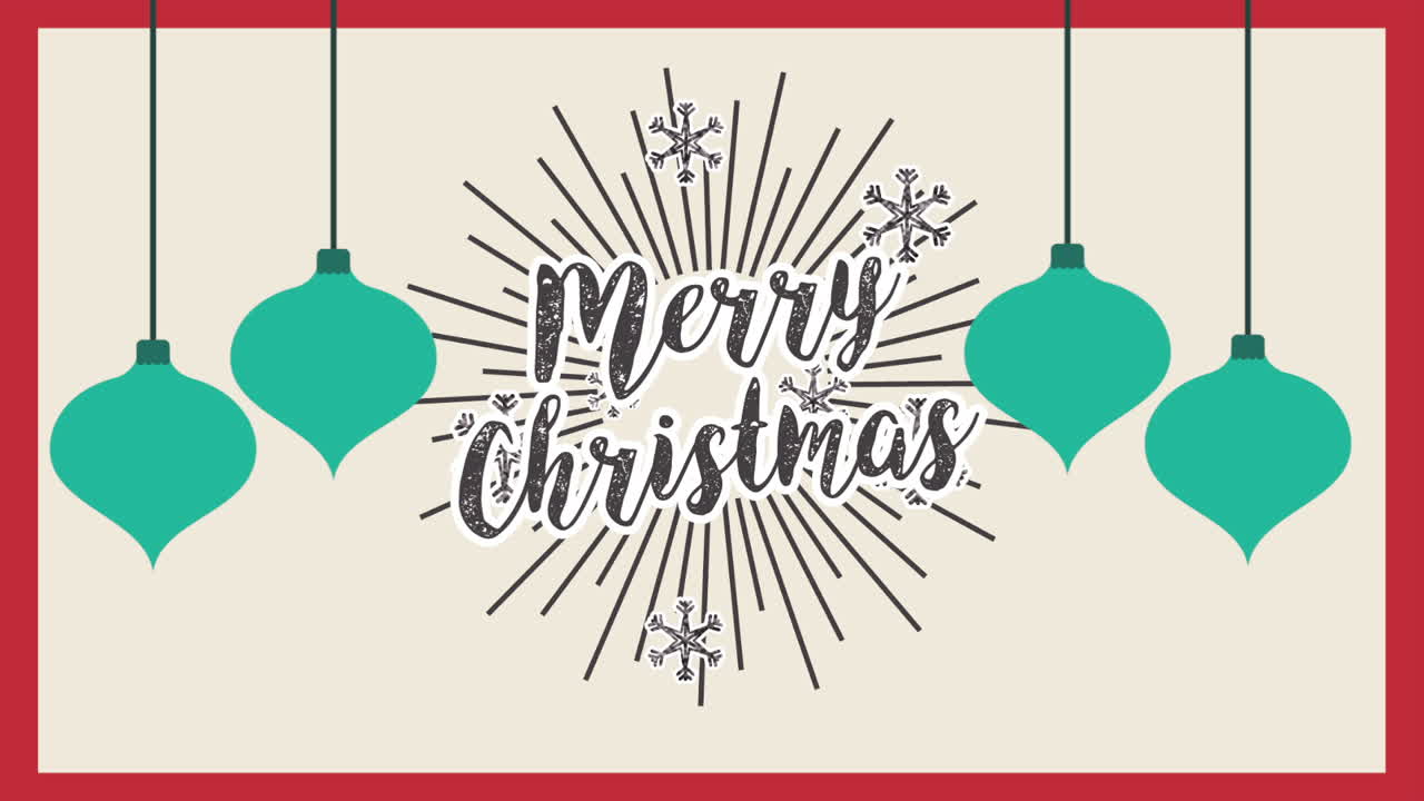 feliz tarjeta de navidad con bolas colgando