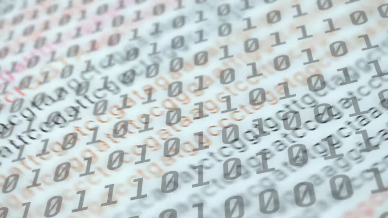 animación del procesamiento de datos científicos sobre letras en fondo blanco