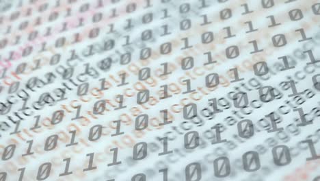Animation of scientific data processing over letters on white background