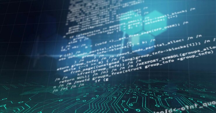 Animation of computer data processing over circuit board