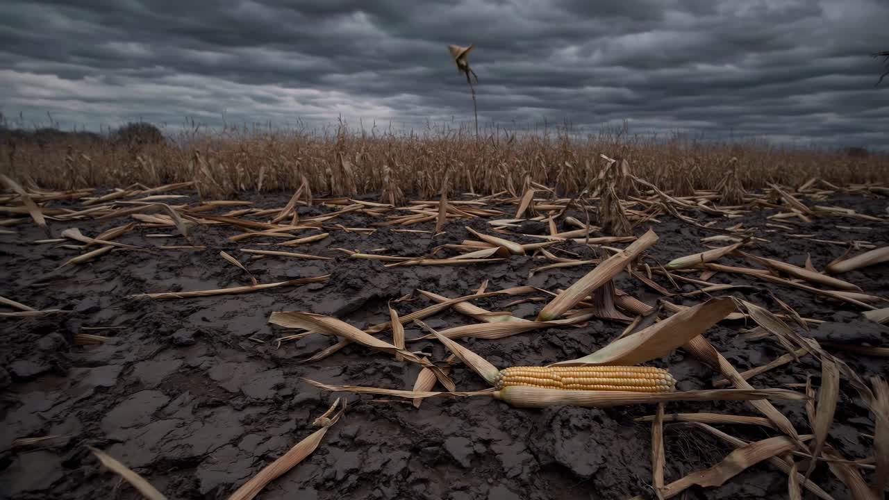 Campo di Mais Danneggiato Dopo una Tempesta o Siccità