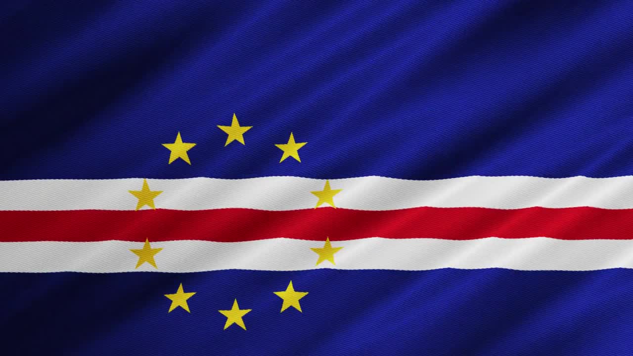 Bandeira de Cabo Verde tremulando ao fundo
