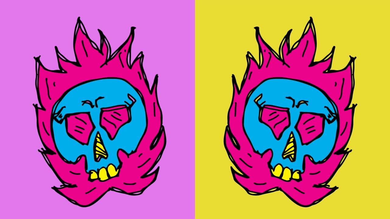 bambini che disegnano pop art sullo sfondo senza cuciture con il tema del cranio