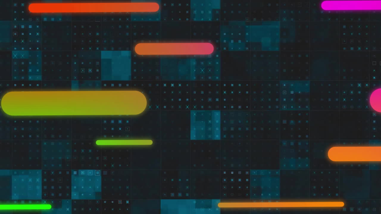 Sich bewegende farbige Balken über einem digitalen Raster in einer Animation