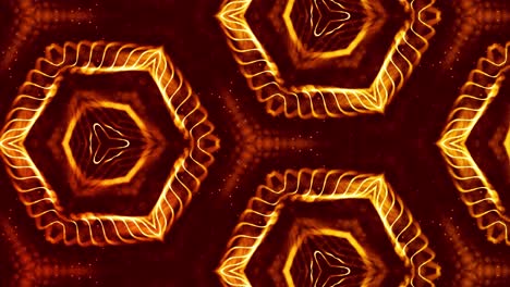 abstracción del micro-mundo de la nanotecnología. fondo 3d de ciencia ficción en bucle de 4k con partículas de oro brillantes forman líneas, superficies, patrones, estructuras caleidoscópicas simétricas complejas. 18