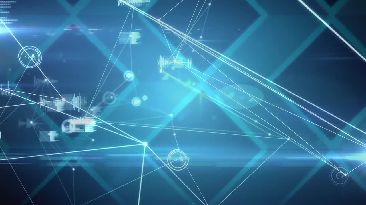 animación de la red de conexión con gráficos de datos e información flotante