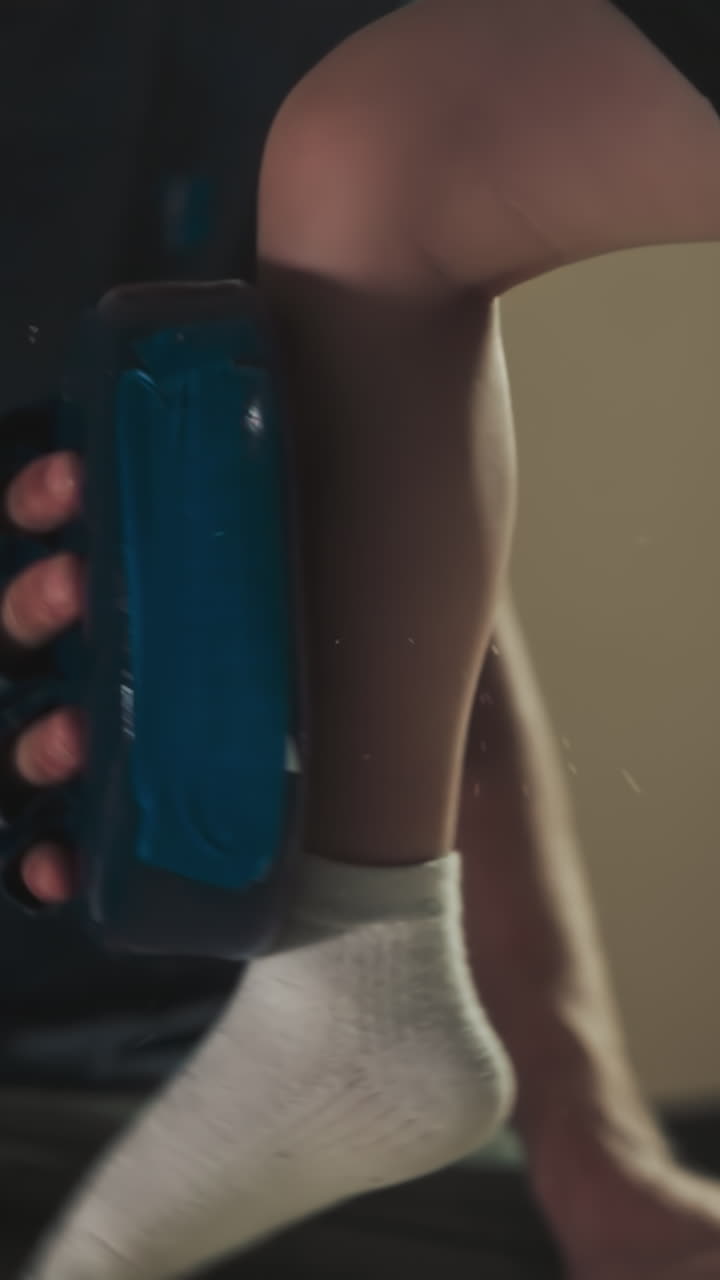 niño hace golpear en la almohadilla por la rodilla con el entrenador en el gimnasio de primer plano. instructor cuidadoso enseña pequeño estudiante en la escuela de artes marciales cámara lenta. actividad de los niños