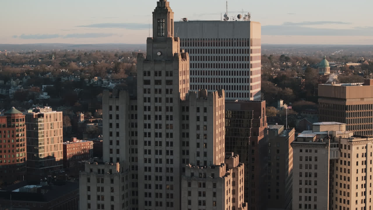 Vista aérea del centro de Providence en una mañana de otoño. Fotografía tomada en Rhode Island.