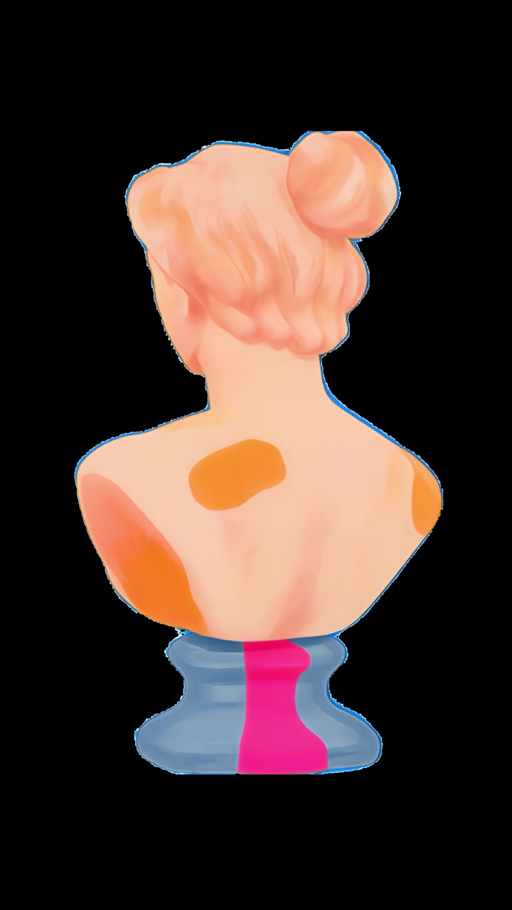 Scultura rotante di busto femminile classico con accenti dipinti astratti