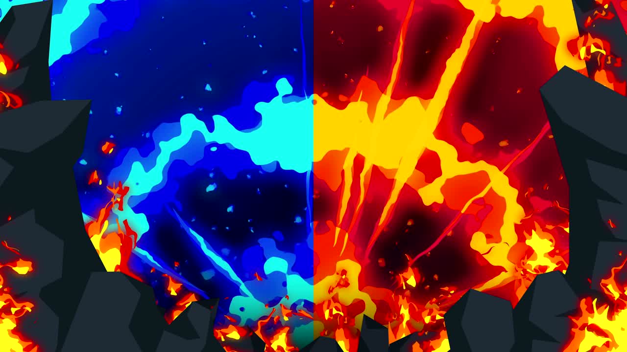 animación de fuego de dibujos animados. fondo de bucle de llama. competencia. juego de batalla.