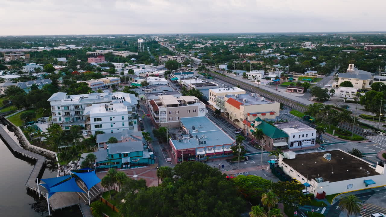 Downtown Stuart Florida Dusk Drone Circling Right