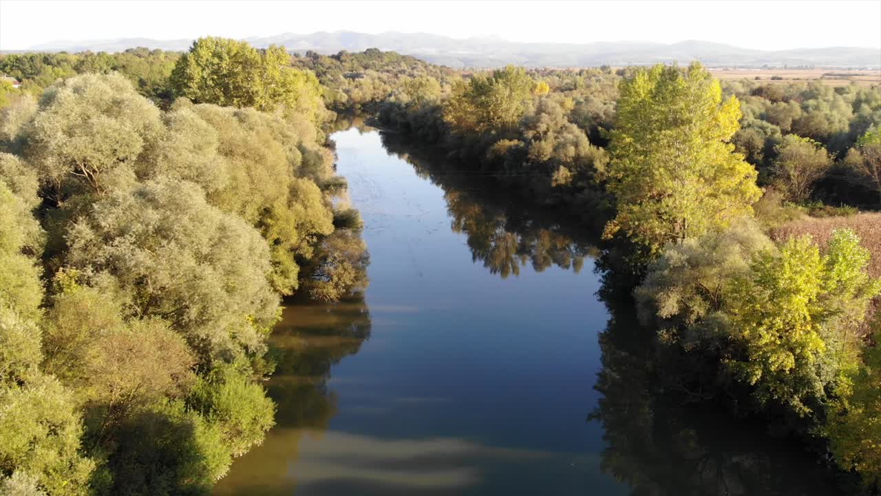 drone aéreo rumania campo río árboles pantano verde campos arriba otoño