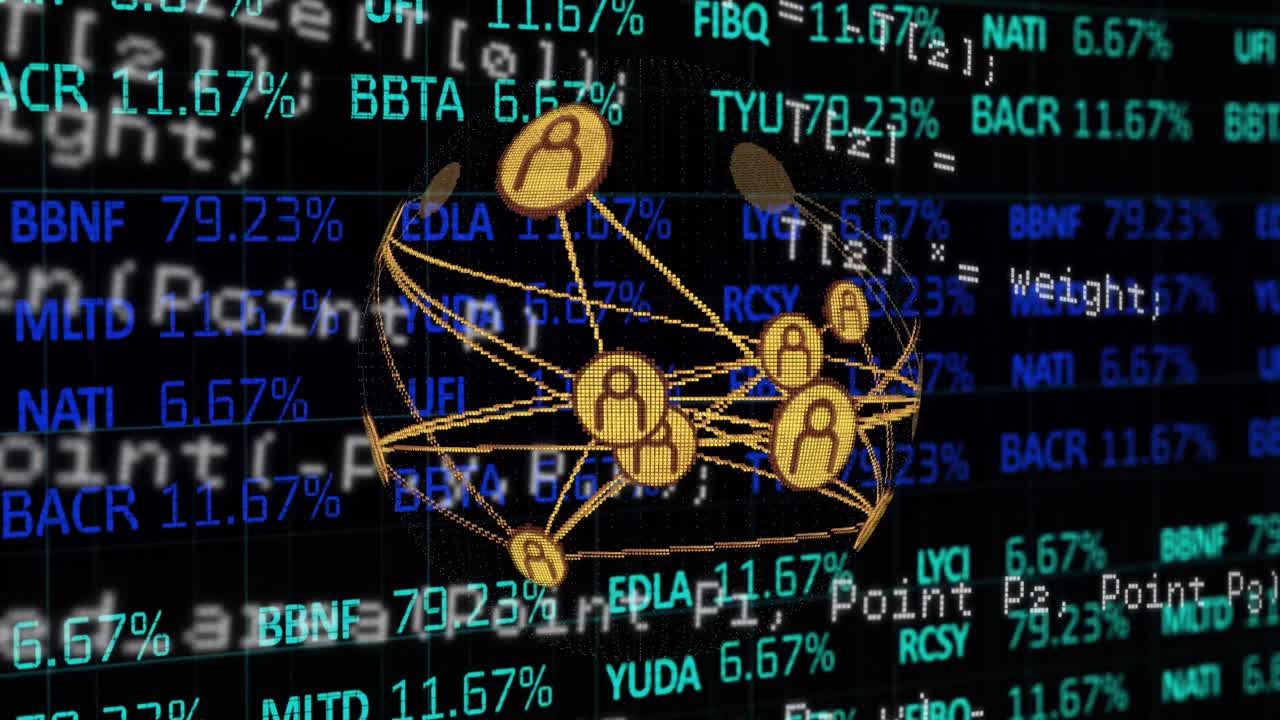 미디어 아이콘의 애니메이션과 검은색 배경의 데이터 처리