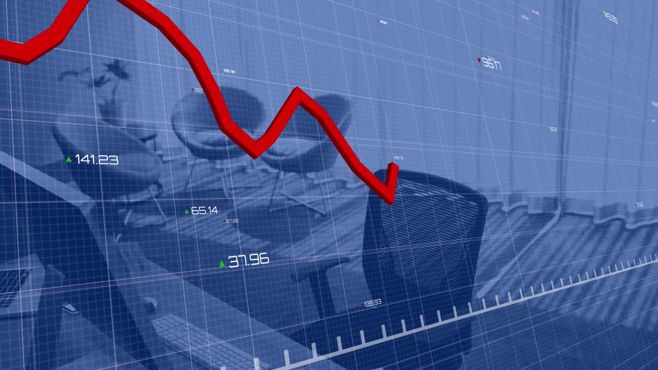 procesamiento de datos y gráfico de línea roja sobre la computadora en el escritorio en la sala de estar.
