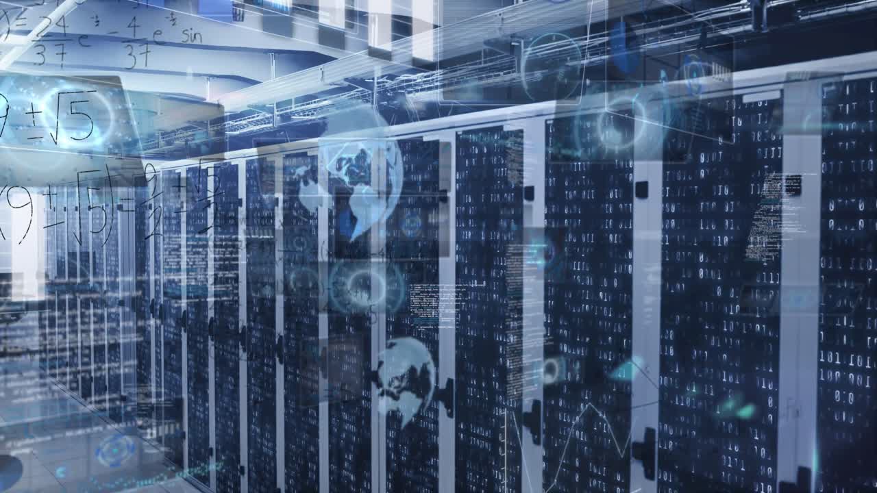 Animation of data processing over server room