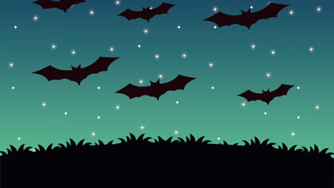 happy halloween animation with bats flying in camp