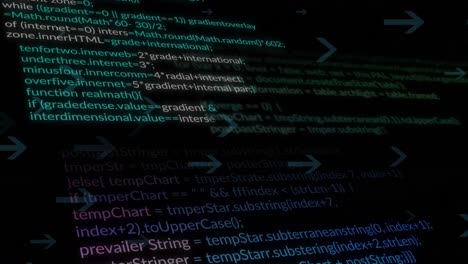 animación del lenguaje informático sobre flechas en bucle contra un fondo negro