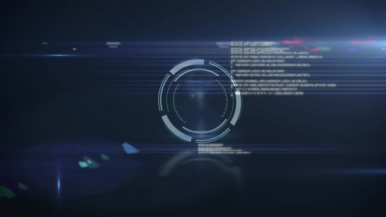 animación de cerradura de seguridad circular giratoria con luces móviles y procesamiento de datos en negro